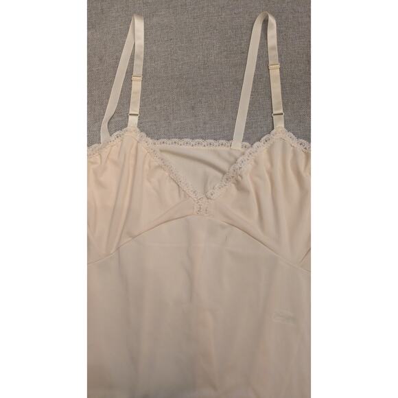 VTG Shadowline Cream/Light Yellow Long Nightgown, Satin & Lace Adjustable Straps - Picture 5 of 7